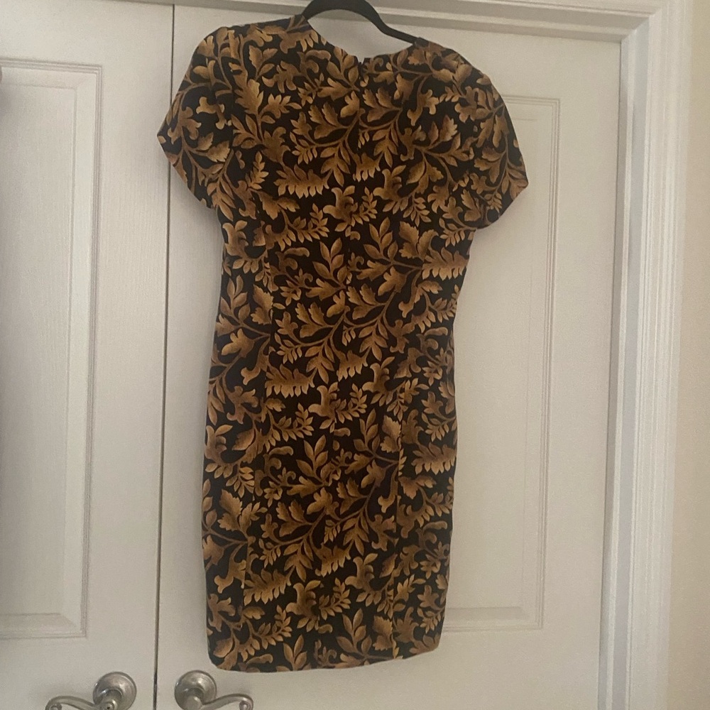 Liz Claiborne 100%SILK dress with Classic gold Acanthus leaf designs on black